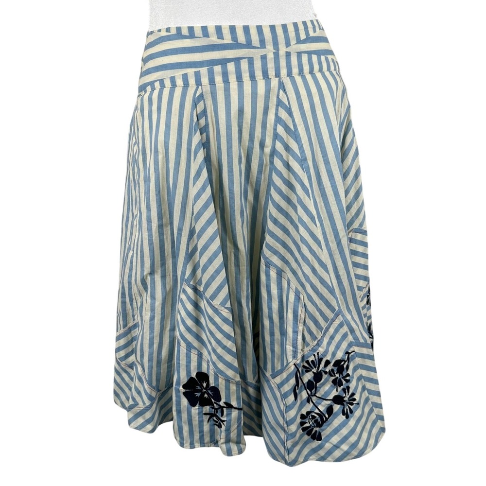 Anthropologie Lithe Skirt Women 0 Blue Striped Floral Cotton Cottagecore Boho